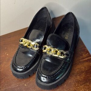 Guess Black Flats with Gold Chain Detail